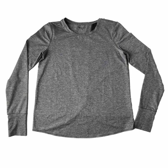 Athleta Shirt Women Small Gray Heather Thumb Hole Tulip Back Long Sleeve Top - Picture 1 of 11